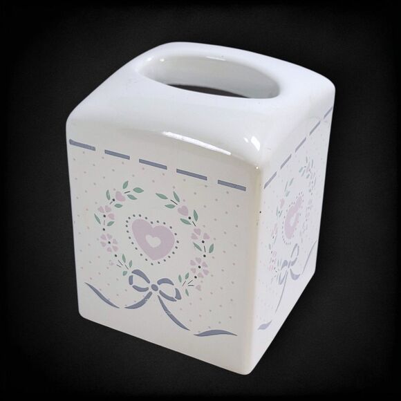 Vintage Saturday Knight Malmite Tissue Box Cover Hearts Bows Cottagecore 90s - Picture 2 of 11